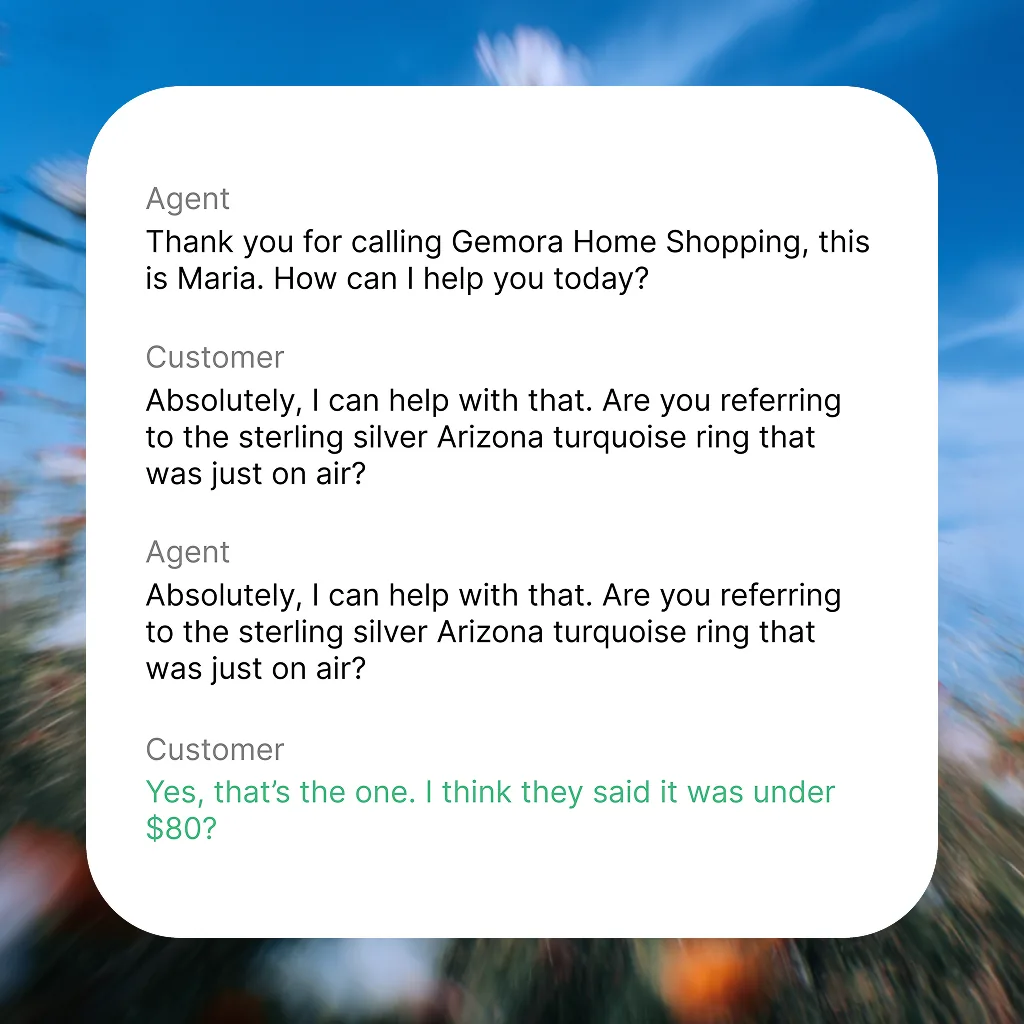 Live transcription card with agent and customer transcript lines